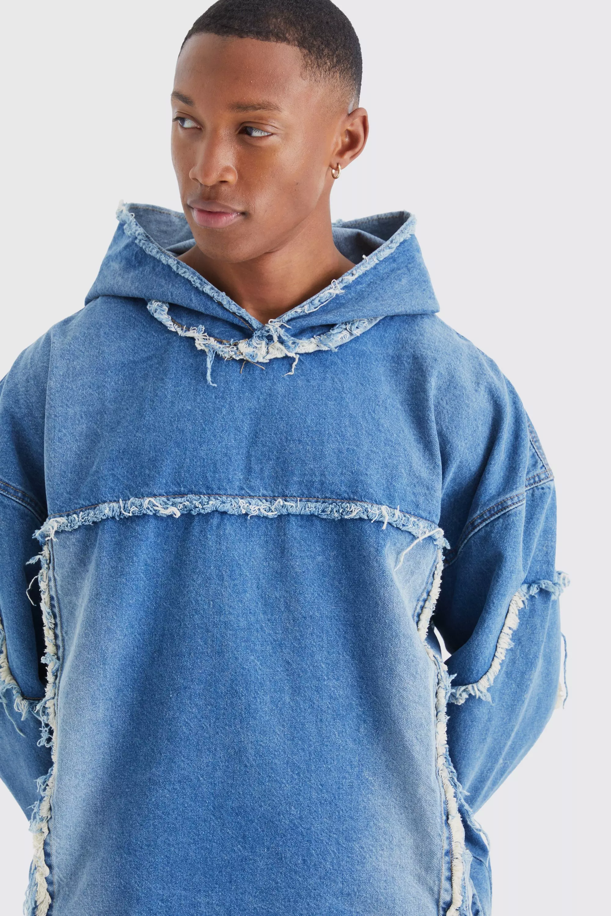 Mens denim online hoodie